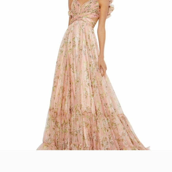 NWT Mac Duggal Pink Ruffle Tiered Floral Cut-Out Chiffon Gown Dress size 6 - Picture 3 of 3